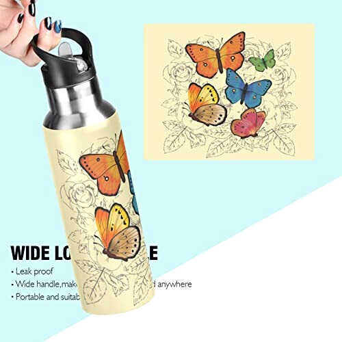 Gourde Papillon inox isotherme double paroi paille 600 ml variant 2 