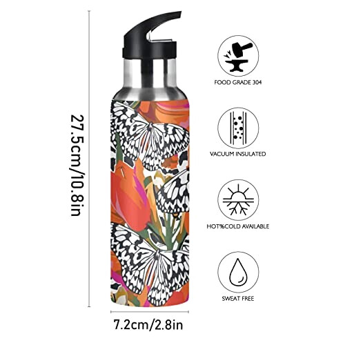 Gourde Papillon inox isotherme double paroi paille 600 ml variant 0 