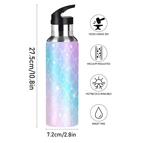 Gourde Sirène art mode sport inox sans bpa isotherme double paroi paille 600 ml variant 0 