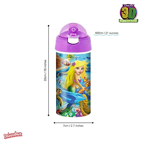 Gourde Sirène plastique paille 3D 600 ml variant 1 