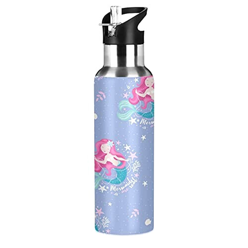Gourde Sirène art mode sport inox sans bpa isotherme double paroi paille 600 ml