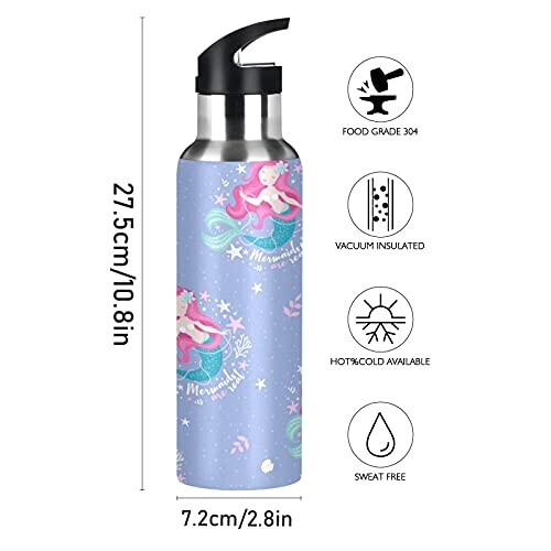 Gourde Sirène art mode sport inox sans bpa isotherme double paroi paille 600 ml variant 0 