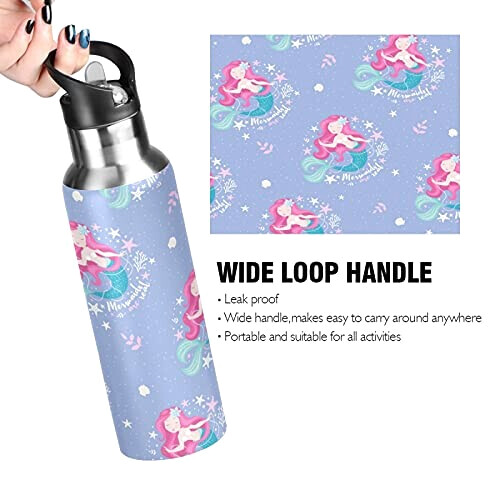 Gourde Sirène art mode sport inox sans bpa isotherme double paroi paille 600 ml variant 2 