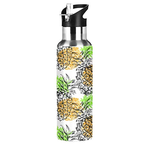 Gourde Ananas art mode sport inox sans bpa isotherme double paroi paille 600 ml