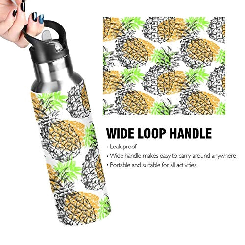 Gourde Ananas art mode sport inox sans bpa isotherme double paroi paille 600 ml variant 2 