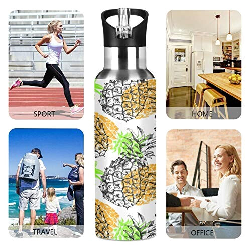 Gourde Ananas art mode sport inox sans bpa isotherme double paroi paille 600 ml variant 3 