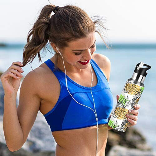 Gourde Ananas art mode sport inox sans bpa isotherme double paroi paille 600 ml variant 4 