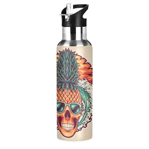 Gourde Ananas multicolore inox sans bpa isotherme pliable paille 600 ml