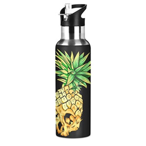 Gourde Ananas multicolore inox sans bpa isotherme pliable paille 600 ml