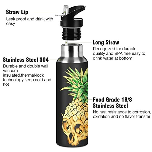 Gourde Ananas multicolore inox sans bpa isotherme pliable paille 600 ml variant 2 