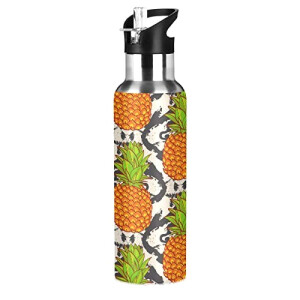 Gourde Ananas multicolore inox sans bpa isotherme double paroi paille 590 ml