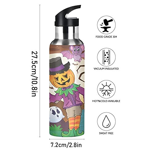 Gourde Citrouille art mode sport inox sans bpa isotherme double paroi paille 600 ml variant 0 